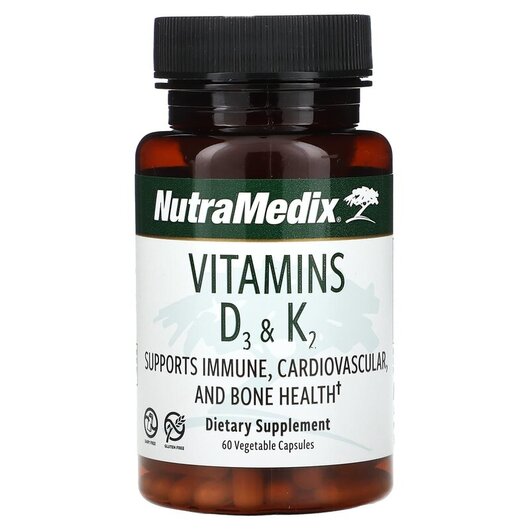 Основное фото товара Vitamins D3 & K2 Основное фото товара NutraMedix, Витамины D3 + K2, Vitamins D3 & K2, 60 капсул