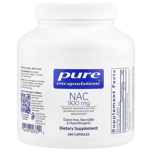 Основное фото товара NAC 900 mg Основное фото товара Pure Encapsulations, N-ацетилцистеин, NAC 900 mg, 240 капсул