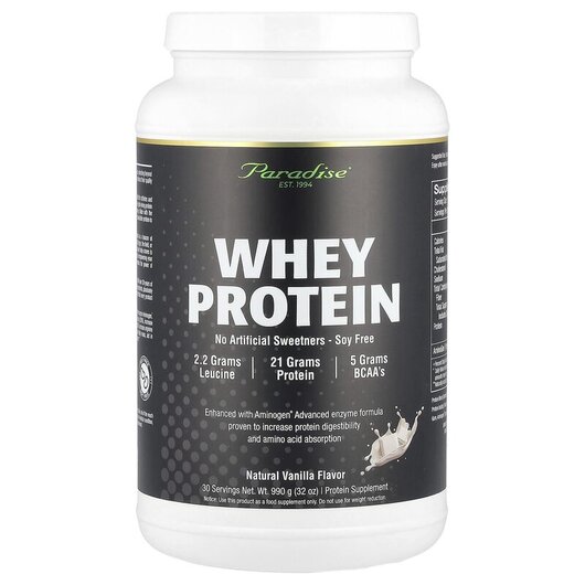 Основное фото товара Whey Protein Natural Vanilla Основное фото товара Paradise Herbs, Протеин, Whey Protein Natural Vanilla, 990 г