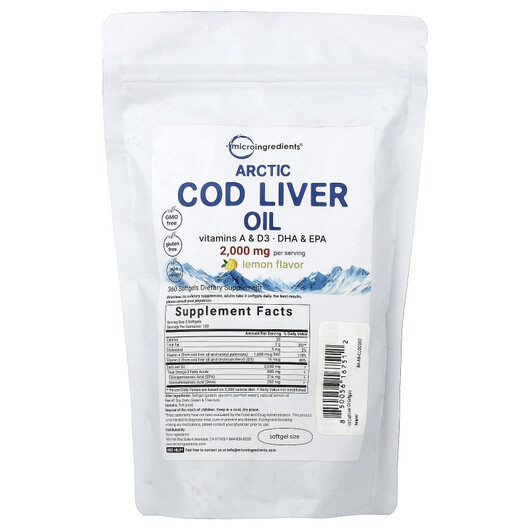 Основне фото товару Arctic Cod Liver Oil Lemon, Олія печінки тріски, 360 капсул