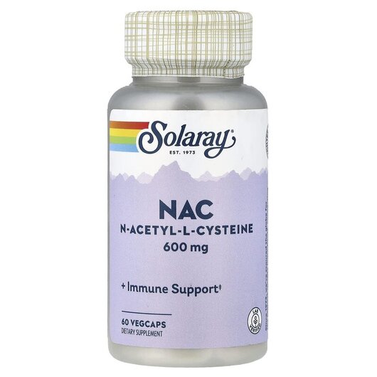 Основне фото товару Solaray, NAC 600 mg, N-ацетилцистеїн, 60 капсул
