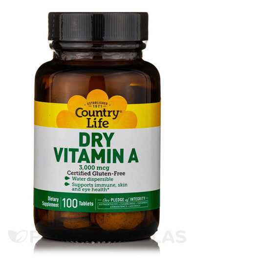Основне фото товару Dry Vitamin A 3000 mcg Основне фото товару Country Life, Dry Vitamin A 3000 mcg, Вітамін А Ретінол, 100 табл