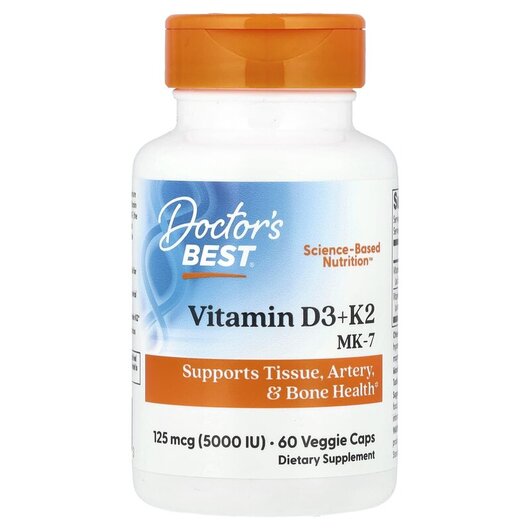 Основне фото товару Doctor's Best, Vitamin D3 + K2 MK-7, Вітаміни D3 K2, 60 капс