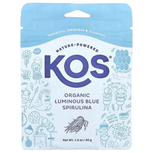 Основне фото товару Organic Luminous Blue Spirulina Powder Основне фото товару KOS, Luminous Blue Spirulina Powder, Блакитна спіруліна, 40 г