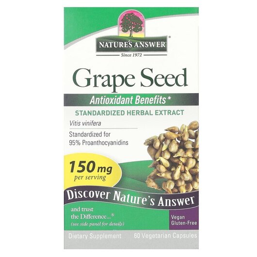 Основне фото товару Grape Seed Standardized Herbal Extract 150 mg, Трави, 60 капсул