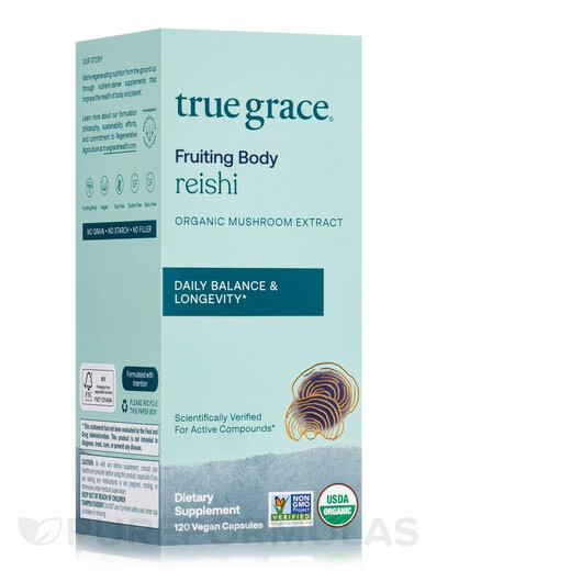 Основне фото товару Organic Reishi Основне фото товару True Grace, Organic Reishi, Гриби Рейші, 120 капсул