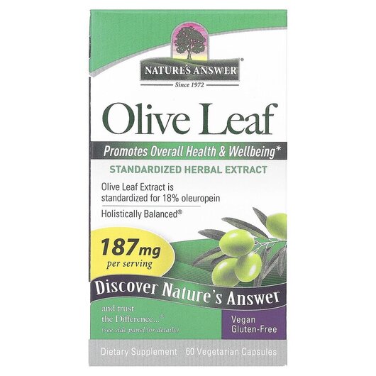 Основне фото товару Olive Leaf Standardized Herbal Extract 187 mg Основне фото товару Olive Leaf Standardized Herbal Extract 187 mg, Трави, 60 капсул