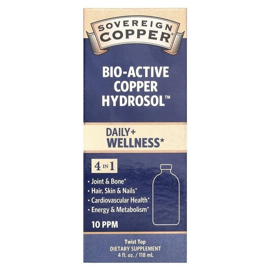 Основне фото товару Bio-Active Copper Hydrosol Основне фото товару Sovereign Silver, Bio-Active Copper Hydrosol, Мідь, 118 мл
