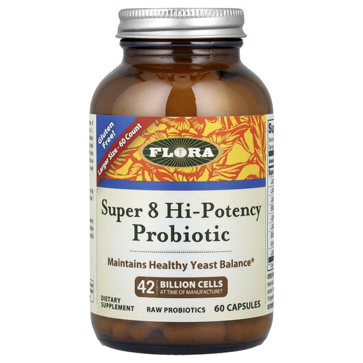 Основне фото товару Super 8 Hi-Potency Probiotic Основне фото товару Flora, Super 8 Hi-Potency Probiotic, Пробіотики, 60 капсул