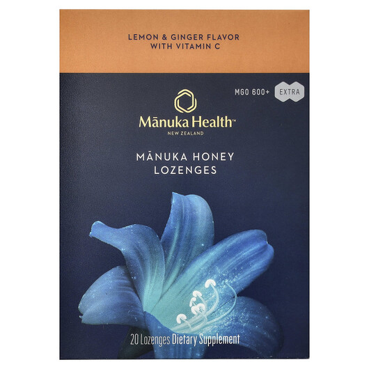 Основне фото товару Manuka Honey Lozenges MGO 600+ Lemon & Ginger Основне фото товару Manuka Honey Lozenges MGO 600+ Lemon & Ginger, Манука Мед, 20