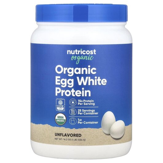 Основне фото товару Nutricost, Organic Egg White Protein Unflavored, Протеїн, 454 г