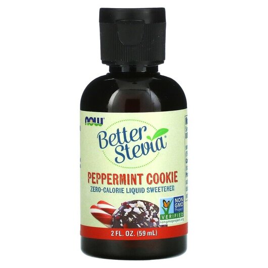 Основне фото товару Better Stevia Zero-Calorie Liquid Sweetener Peppermint Cookie Основне фото товару NOW Foods, Better Stevia Pepper, Стевія, 59 мл