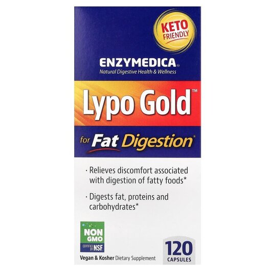 Основне фото товару Lypo Gold For Fat Digestion Основне фото товару Enzymedica, Lypo Gold, Ферменти для схуднення, 120 капсул