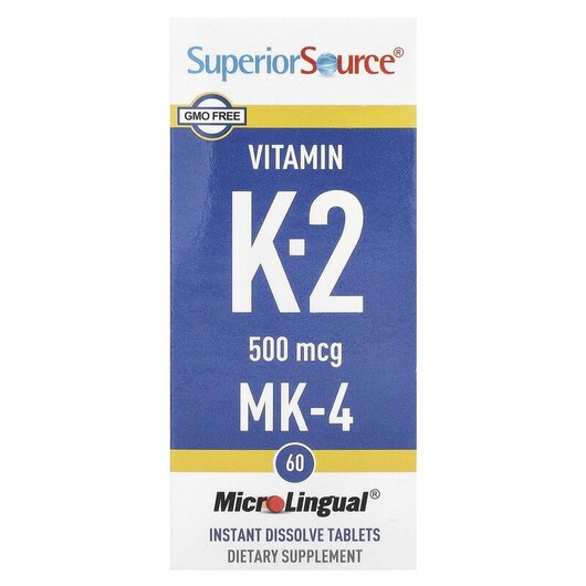 Основне фото товару Vitamin K-2 500 mcg Основне фото товару Superior Source, Vitamin K-2 500 mcg, Вітамін K Філохінон, 60 таб