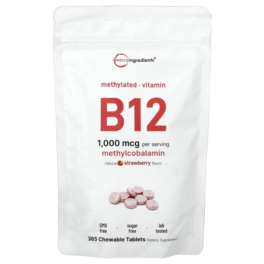 Основное фото товара Vitamin B12 Natural Strawberry, Витамин B12 Кобаламин, 12 Natural