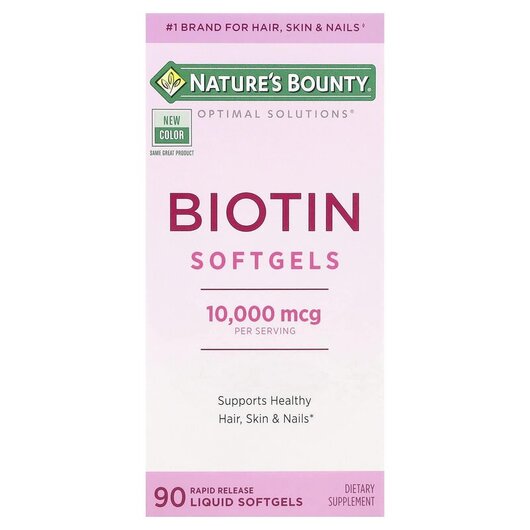 Основне фото товару Biotin Softgels 10000 mcg, Вітамін B7 Біотин, 90 капсул