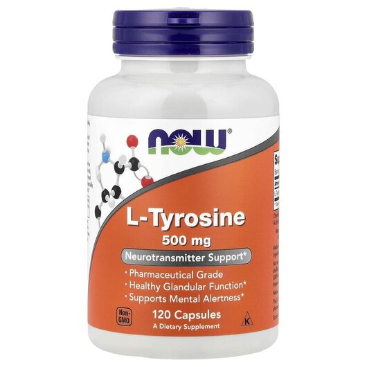 Основне фото товару L-Tyrosine 500 mg Основне фото товару NOW Foods, L-Tyrosine 500 mg, L-тирозин 500 мг, 120 капсул