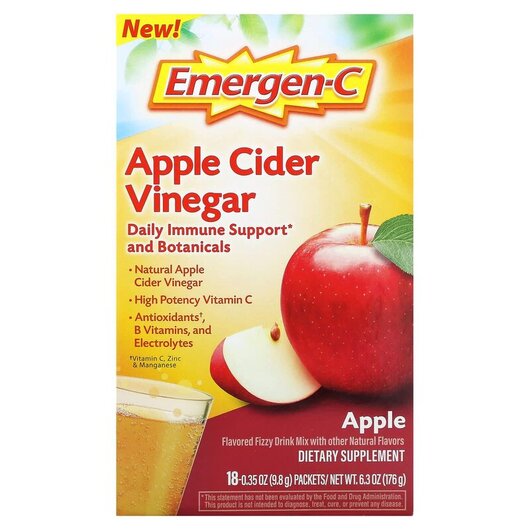 Основне фото товару Emergen-C, Apple Cider Vinegar Apple, Яблучний оцет, 18 шт