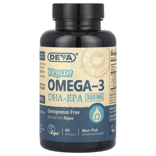 Основное фото товара Deva, Веганская Омега-3 ДГА и ЕПА 300 мг, Vegan Omega-3, 90 капсу