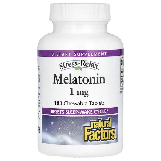 Основное фото товара Stress-Relax Melatonin 1 mg Основное фото товара Natural Factors, Мелатонин, Melatonin 1 mg Chewable, 180 таблеток