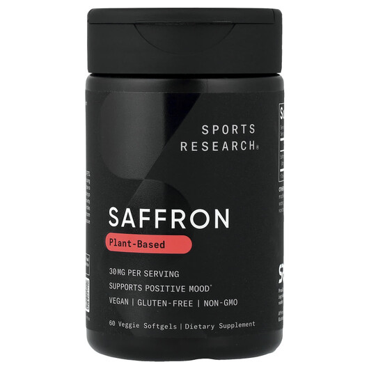 Основне фото товару Sports Research, Saffron 30 mg, Шафран, 60 капсул
