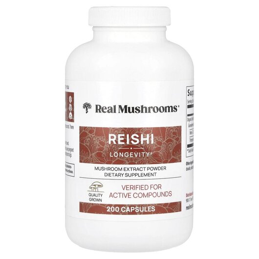 Основне фото товару Reishi Mushroom Extract Powder Основне фото товару Real Mushrooms, Reishi, Гриби Рейші, 200 капсул