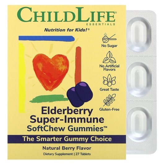 Основное фото товара Elderberry Super-Immune SoftMelts Natural Berry Flavor Основное фото товара ChildLife, Бузина, Elderberry Super-Immune SoftMelts, 27 таблеток