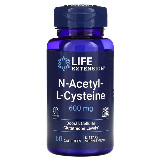 Основне фото товару N-Acetyl-L-Cysteine 600 mg Основне фото товару Life Extension, N-Acetyl-L-Cysteine 600 mg, N-ацетилцистеїн, 60 к