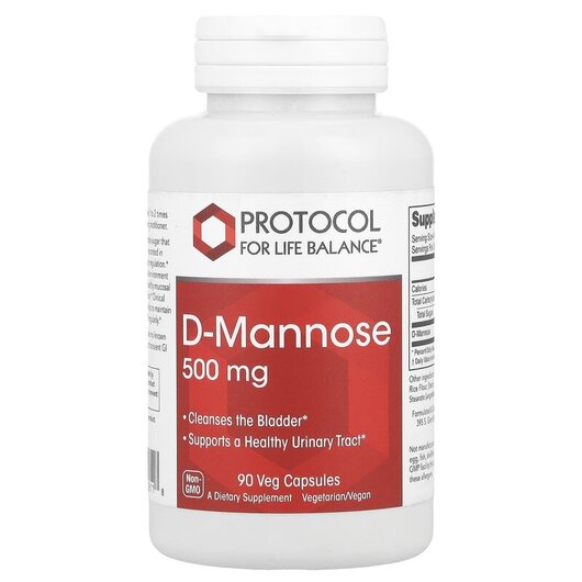 Основное фото товара D-Mannose 125 mg Основное фото товара Protocol for Life Balance, Д-манноза, D-Mannose 125 mg, 90 капсул
