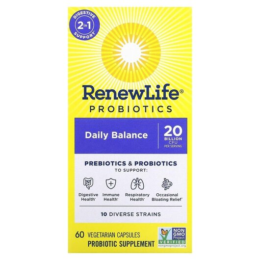 Основное фото товара Probiotics Daily Balance Основное фото товара Renew Life, Пробиотики, Probiotics Daily Balance, 60 капсул