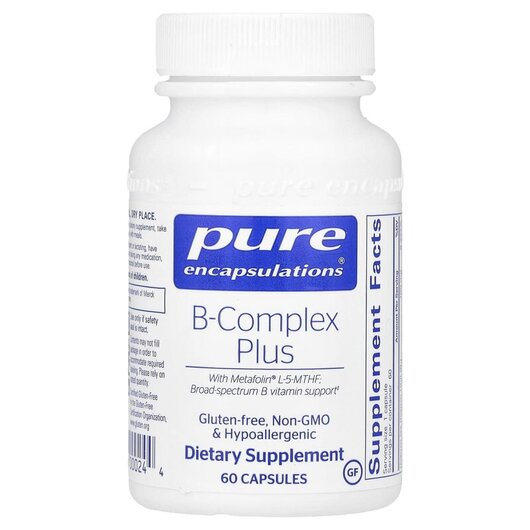 Основное фото товара B-Complex Plus Основное фото товара Pure Encapsulations, B-комплекс, B-Complex Plus, 60 капсул