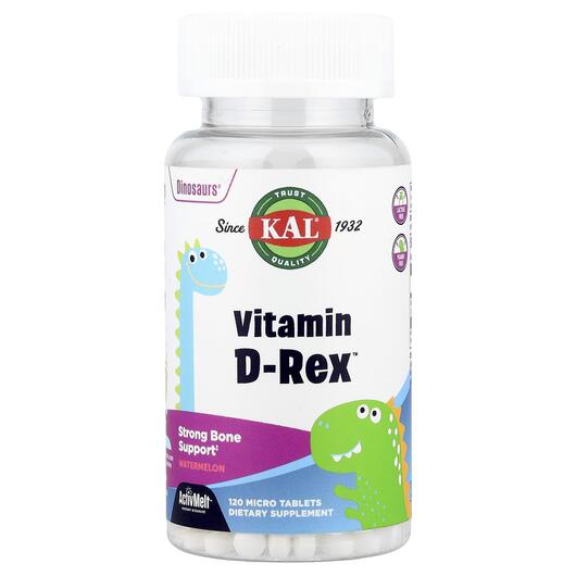 Основне фото товару Vitamin D-Rex Watermelon 600 IU Основне фото товару KAL, Vitamin D-Rex Watermelon, Вітамін D3 600 МО, 120 таблеток