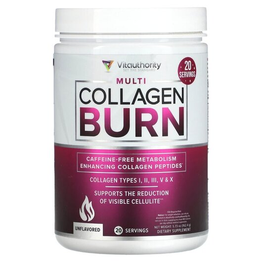 Основне фото товару Multi Collagen Burn Unflavored Основне фото товару Vitauthority, Multi Collagen Burn Unflavored, Колаген, 162.4 г