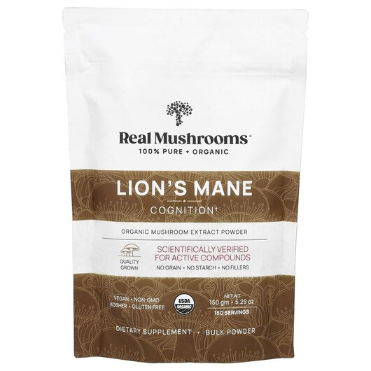 Основне фото товару Lion's Mane Organic Mushroom Extract Powder, Гриби Левова Гр