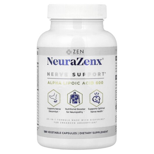 Основное фото товара NeuraZenx Nerve Support Основное фото товара Zen Nutrients, Поддержка стресса, NeuraZenx Nerve Support, 120 ка