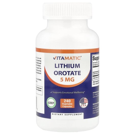 Основное фото товара Lithium Orotate 5 mg Основное фото товара Vitamatic, Литий, Lithium Orotate 5 mg, 240 капсул