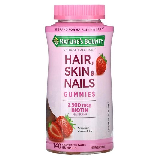 Основне фото товару Hair Skin & Nails Strawberry 2500 mcg Основне фото товару Hair Skin & Nails Gummies Strawberry, Шкіра нігті волосся, 14