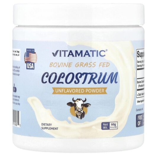 Основное фото товара Vitamatic, Колострум, Bovine Grass Fed Colostrum Unflavored, 60 г