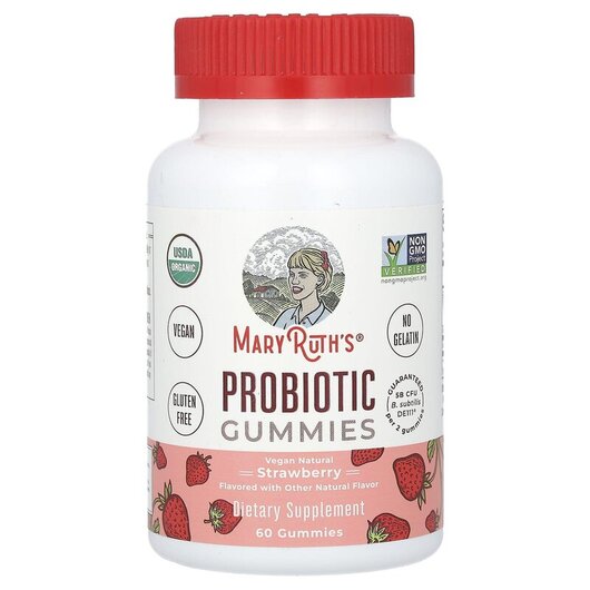 Основне фото товару Probiotic Gummies Strawberry Основне фото товару MaryRuth's, Probiotic Gummies Strawberry, Пробіотики, 60 таб