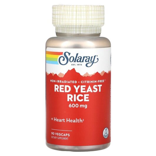 Основне фото товару Solaray, Red Yeast Rice 600 mg, Червоний дріжджовий рис, 90 капсу