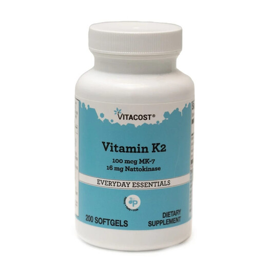 Основне фото товару Vitamin K2 16 mcg Nattokinase MK-7 100 mcg, Вітамін K2, 200 капсу