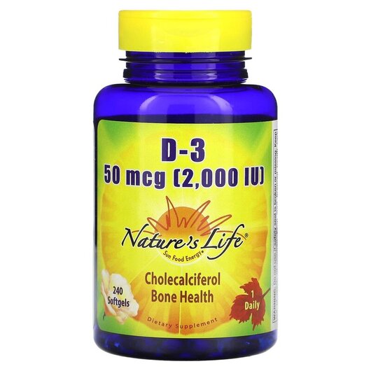 Основне фото товару Natures Life, D-3 50 mcg 2000 IU, Вітамін D3, 240 капсул