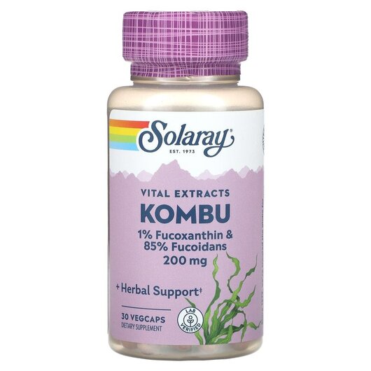 Основне фото товару Vital Extracts Kombu 200 mg Основне фото товару Solaray, Vital Extracts Kombu 200 mg, Трави, 30 капсул