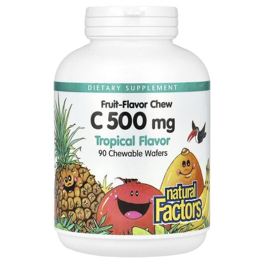 Основное фото товара Natural Factors, Витамин C, Vitamin C Tropical 500 mg, 90 таблето