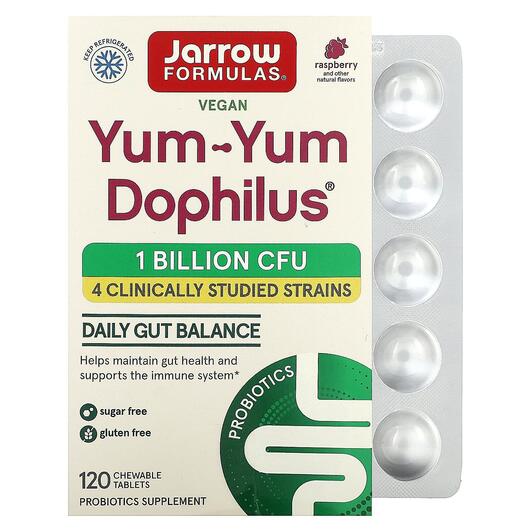Основное фото товара Jarrow Formulas, Пробиотики, Yum-Yum Dophilus Chewable, 120 конфе