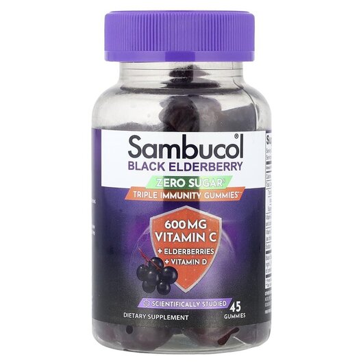 Основне фото товару Black Elderberry Zero Sugar Triple Immunity Gummies, Чорна Бузина