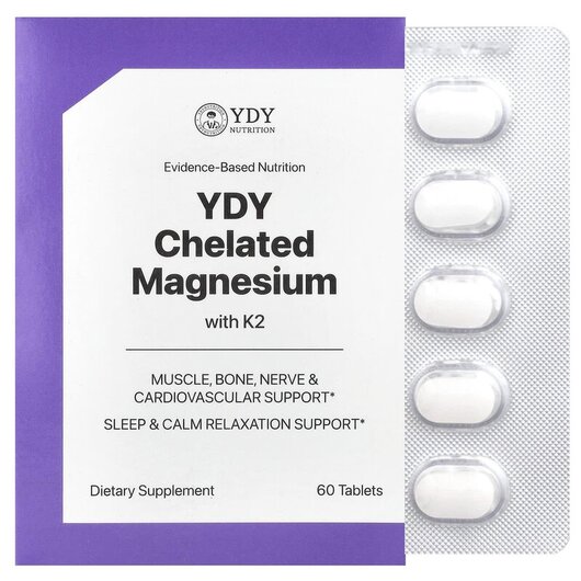 Основне фото товару YDY, Chelated Magnesium With K2, Магній Хелат, 60 таблеток