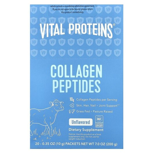Основне фото товару Collagen Peptides Unflavored 20 Packets Основне фото товару Collagen Peptides Unflavored, Колагенові пептиди 20 шт, 10 г