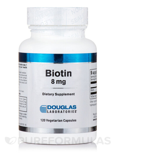Основное фото товара Douglas Laboratories, Витамин B7 Биотин, Biotin 8 mg, 120 капсул