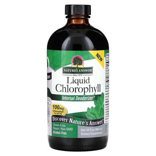 Основне фото товару Liquid Chlorophyll 100 mg Основне фото товару Nature's Answer, Liquid Chlorophyll 100 mg, Хлорофіл, 480 мл